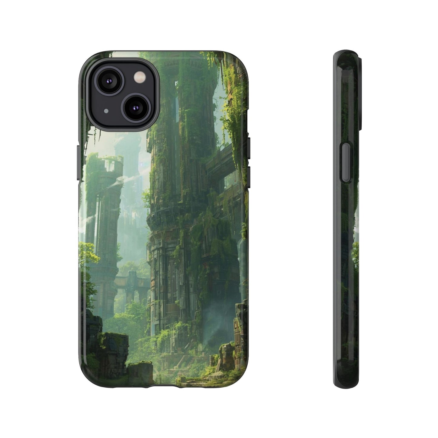 iPhone 14 Plus / Glossy Phone Case - Overgrown Future Ruins Sci-fi Phone Case