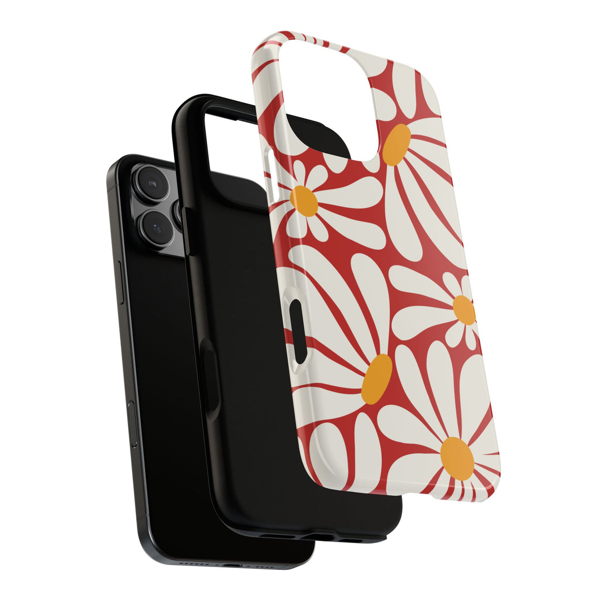 Retro Red Daisy Pattern Phone Case - Red Phone Case