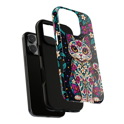 Vibrant Purple and Teal Calavera Cat Phone Case - Multicolor Phone Case