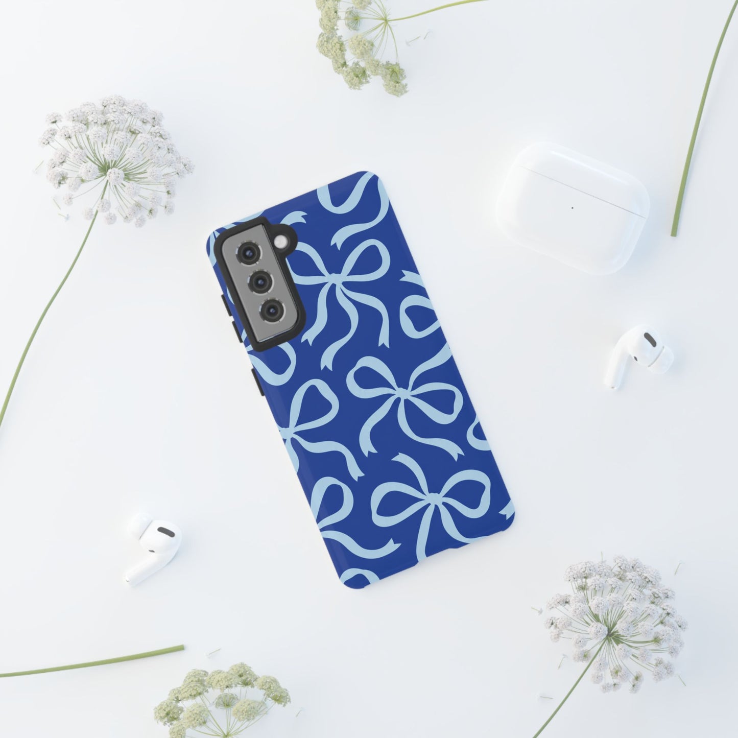 Bold Cobalt Blue and Powder Blue Bow Pattern Phone Case