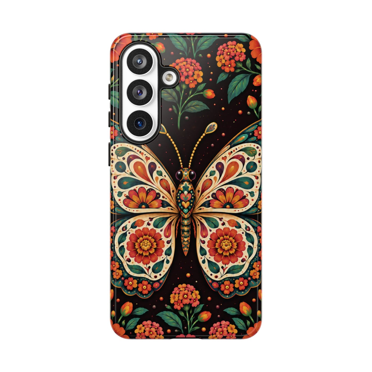 Vibrant Terracotta and Teal Calavera Butterfly Phone Case - Multicolor Phone Case - Samsung Galaxy S26 Plus / Glossy