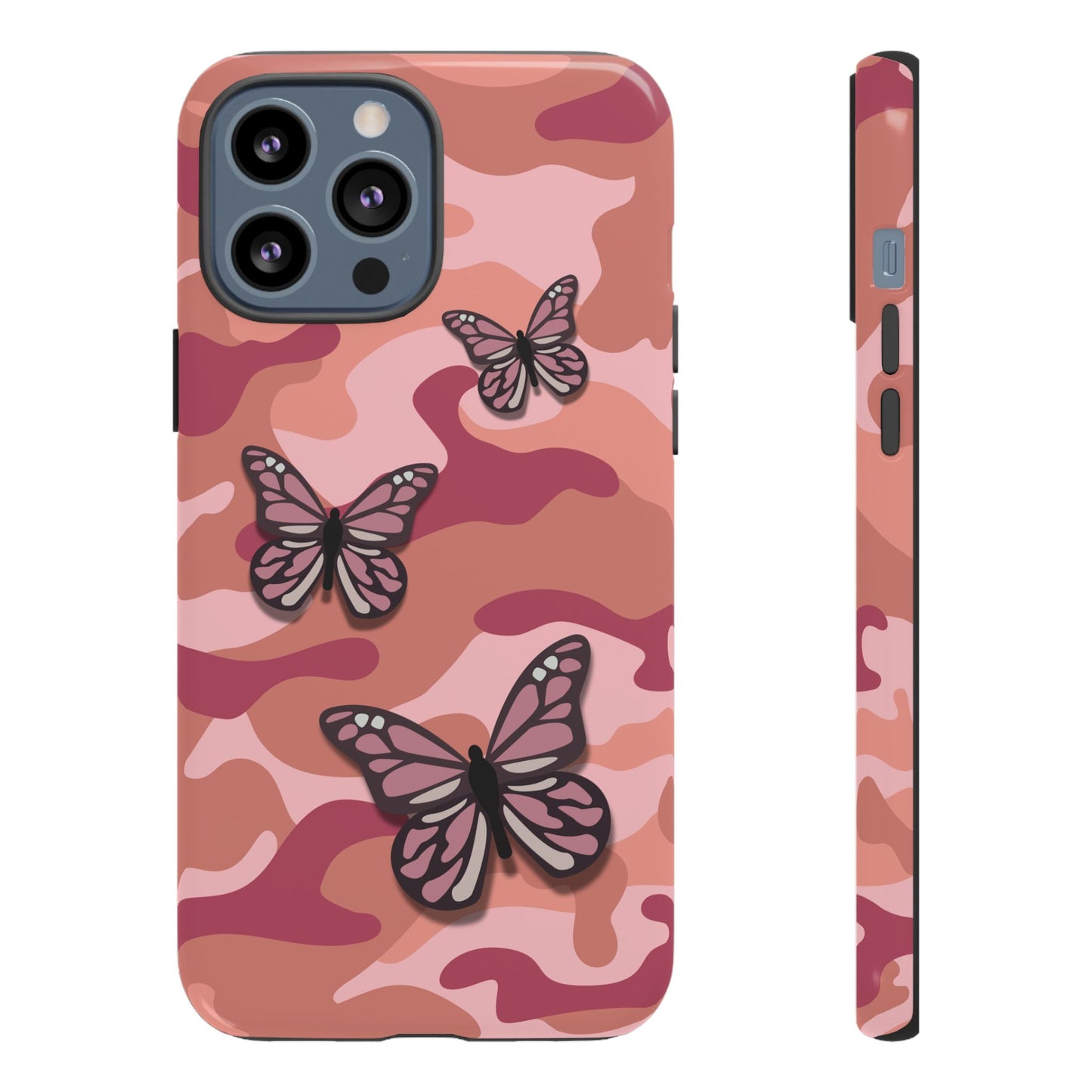 iPhone 13 Pro Max / Glossy Phone Case - Pink Butterfly Camo Phone Case