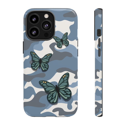 iPhone 13 Pro / Glossy Phone Case - Light Blue Butterfly Camo Phone Case