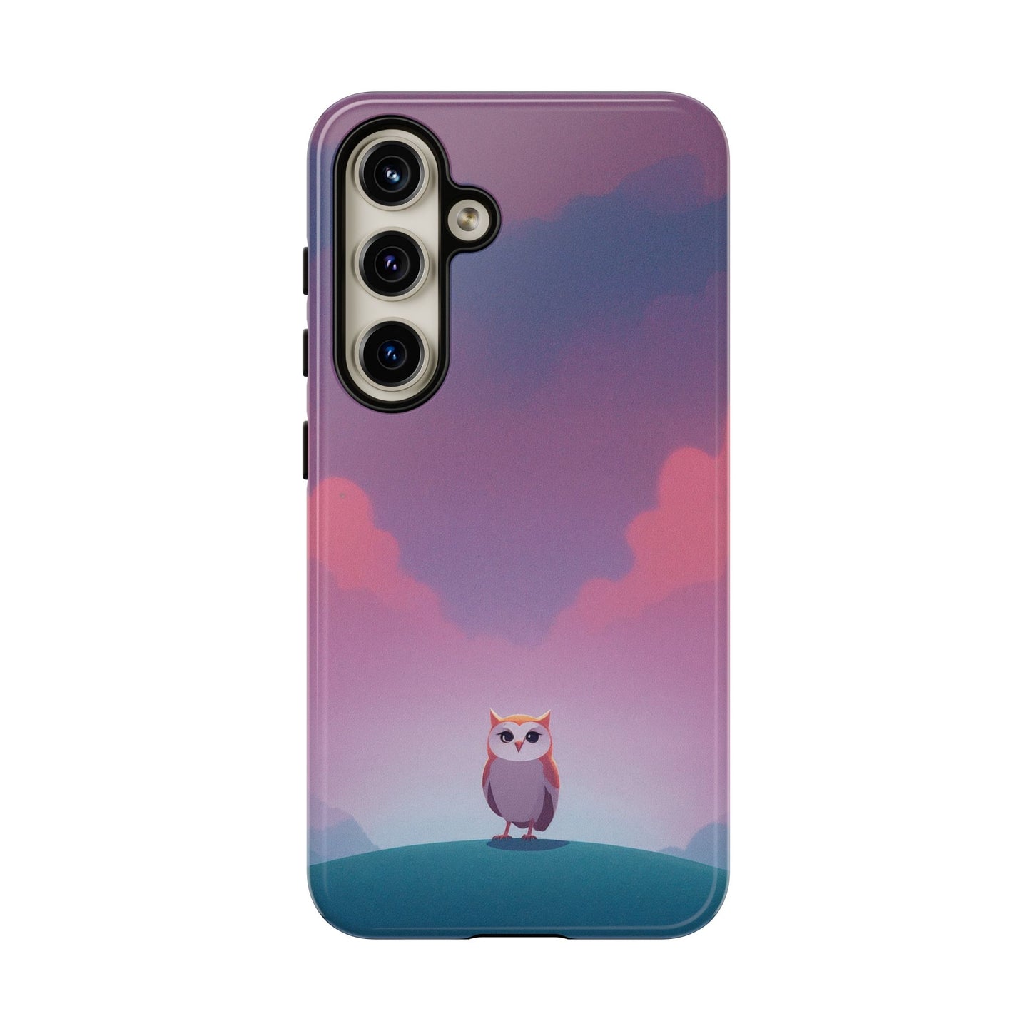 Samsung Galaxy S24 / Glossy Phone Case - Watercolour Owl & Cloud Design Phone Case