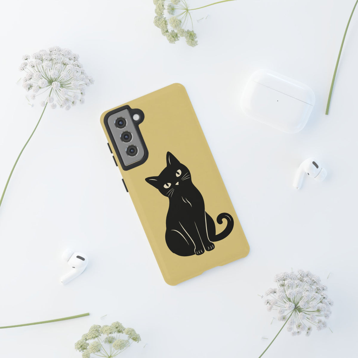 Minimalist Butter Yellow & Black Cat Phone Case