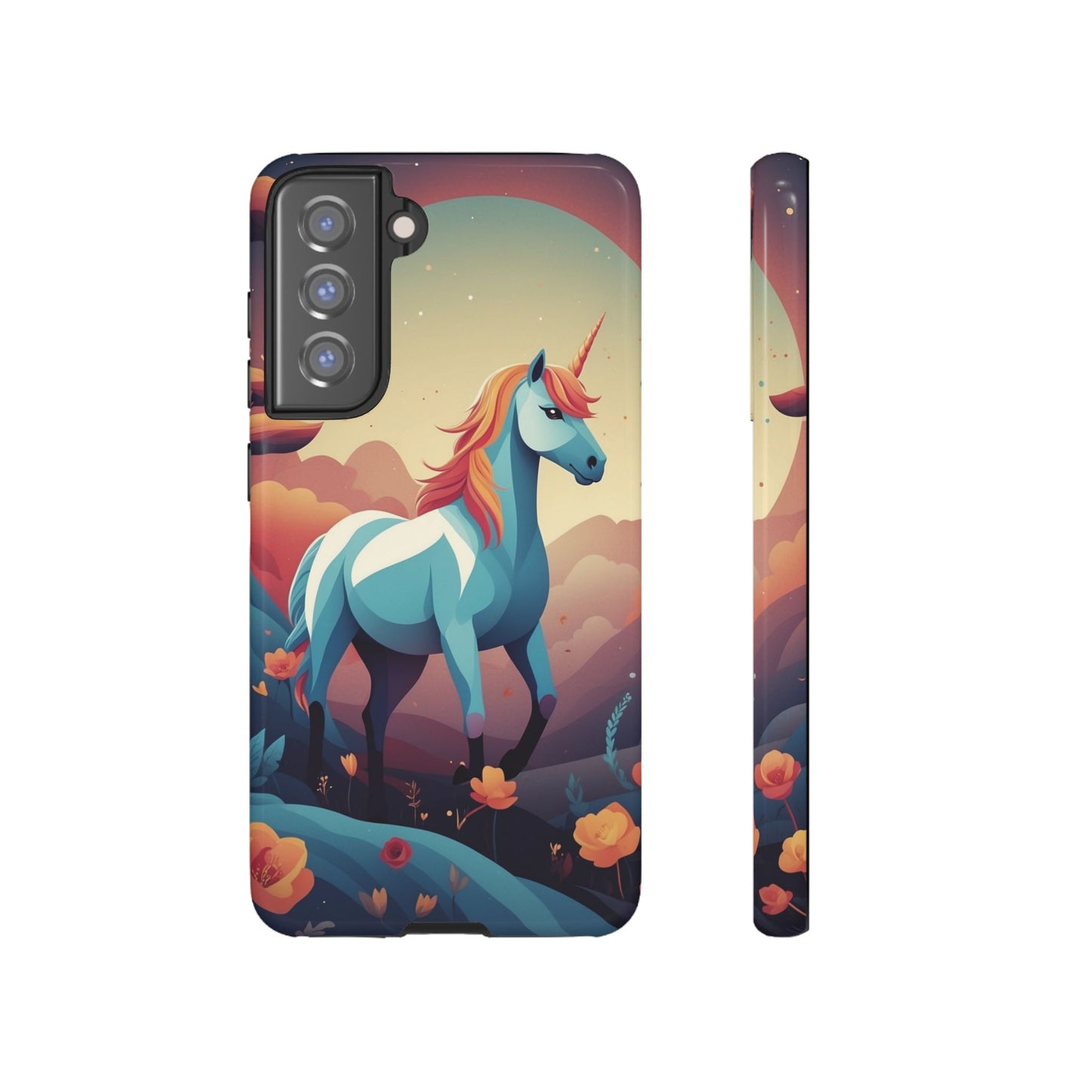 Samsung Galaxy S21 FE / Glossy Phone Case - Stylised Unicorn Design Phone Case