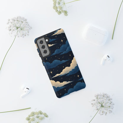 Illustrated Navy Blue Clouds & Stars Phone Case