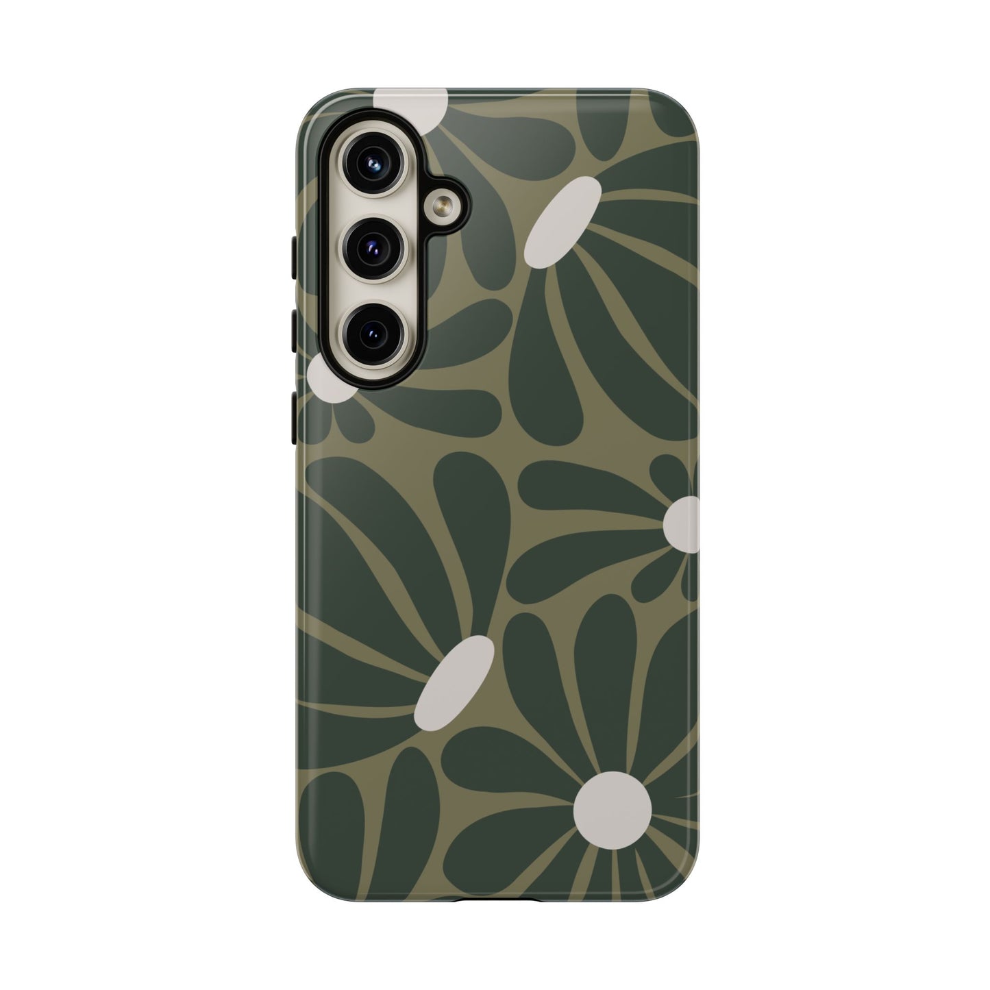 Samsung Galaxy S24 Plus / Glossy Phone Case - ’Retro Olive Green Daisy Pattern’ Phone Case