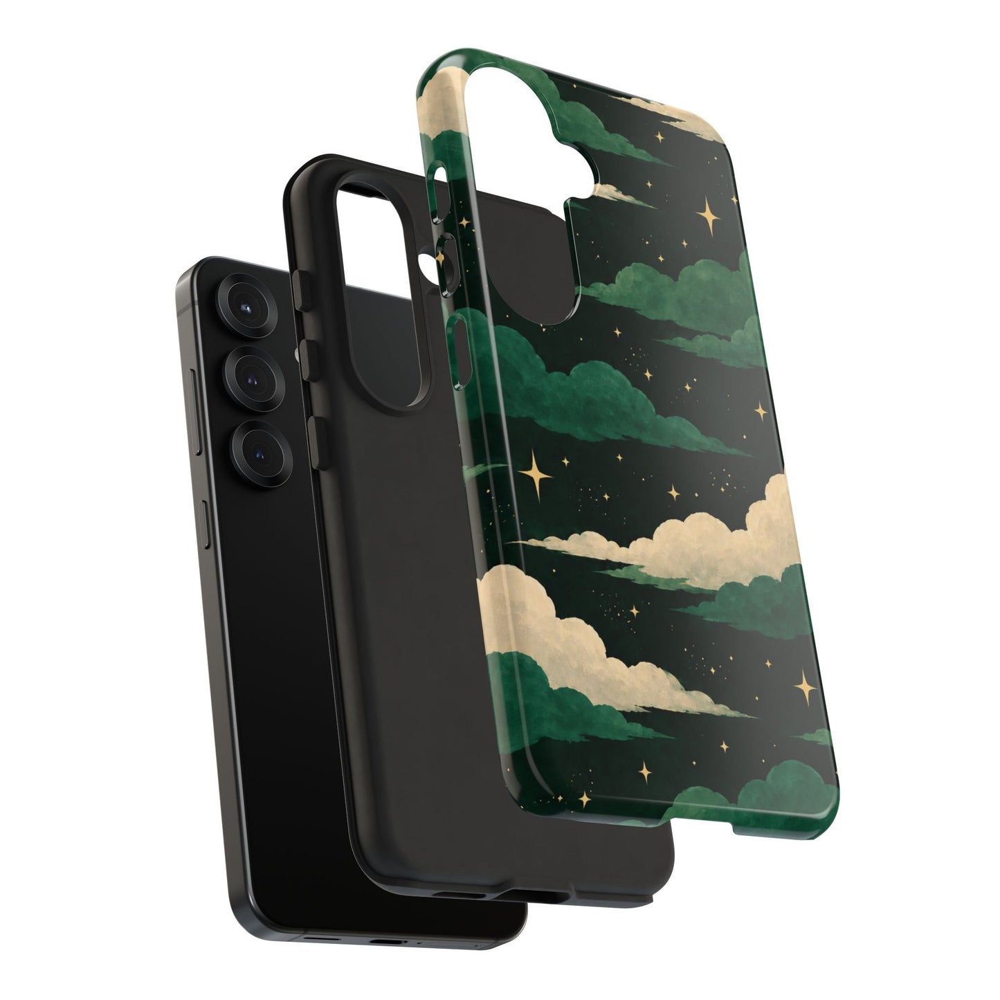 Illustrated Emerald Green Clouds & Stars Phone Case