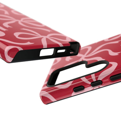 Bold Raspberry Red and Blush Pink Bow Pattern Phone Case