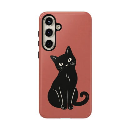 Minimalist Coral Red & Black Cat Phone Case