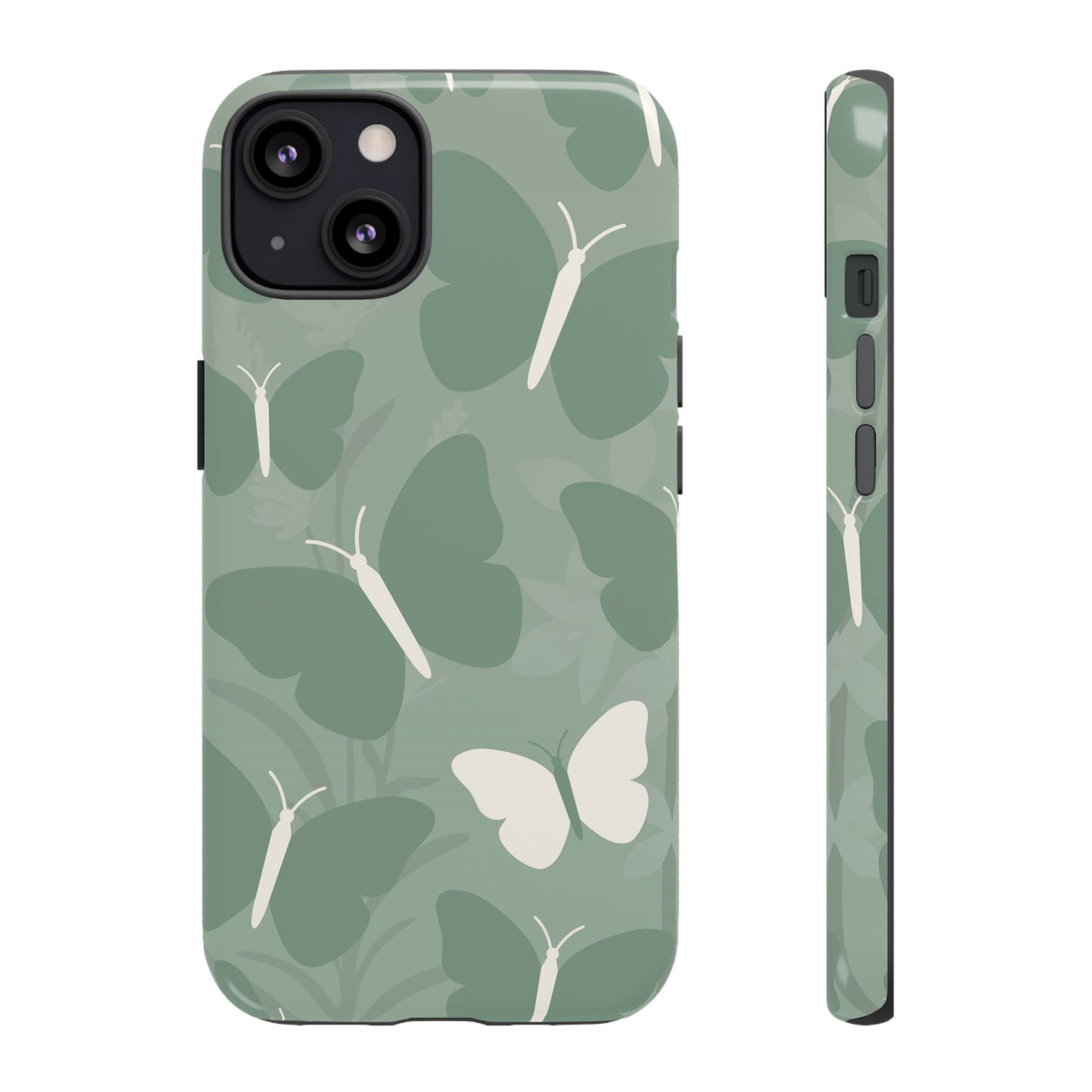 iPhone 13 / Glossy Phone Case - Minimalist Mint Green Butterfly Pattern Phone Case