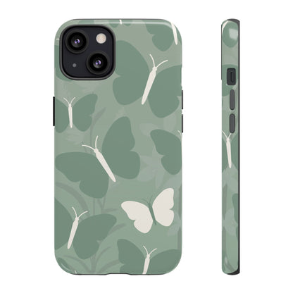 iPhone 13 / Glossy Phone Case - Minimalist Mint Green Butterfly Pattern Phone Case