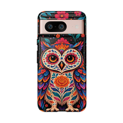 Vibrant Orange and Turquoise Calavera Owl Phone Case - Multicolor Phone Case - Google Pixel 8 / Glossy
