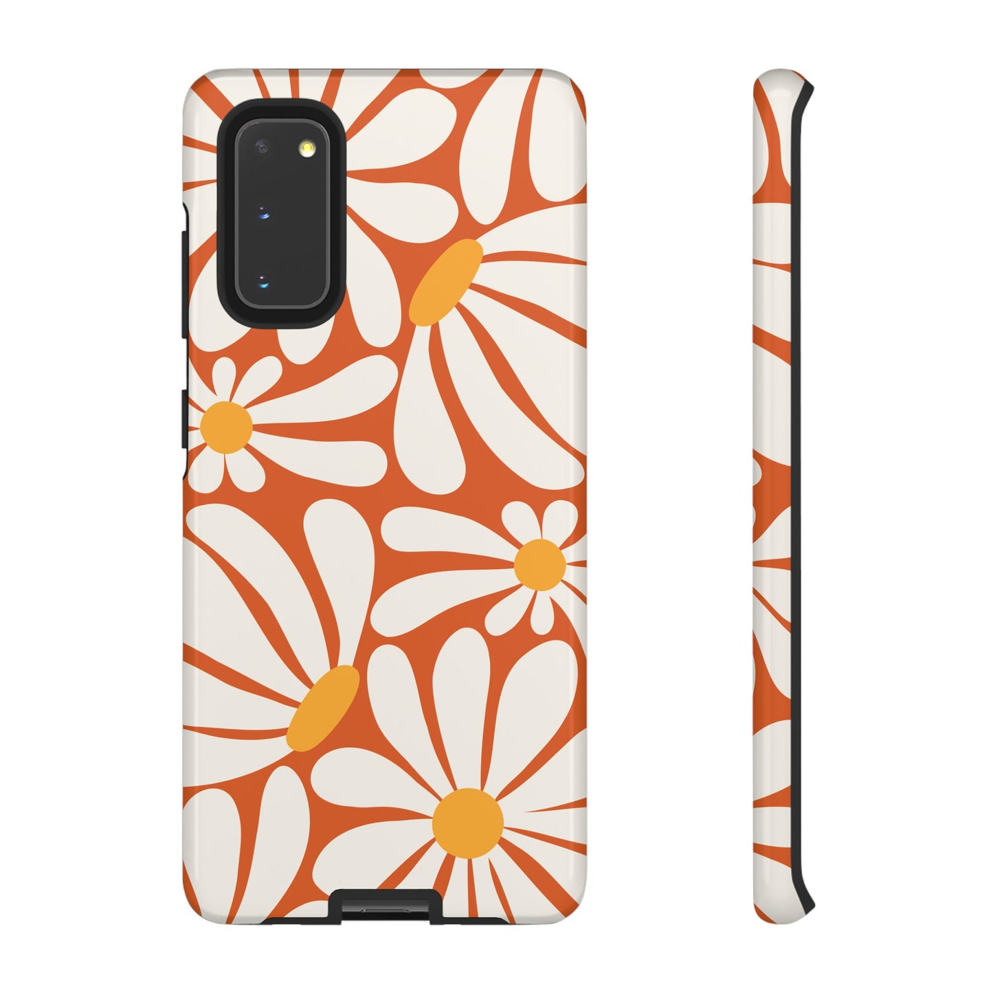 Retro Orange Daisy Pattern Phone Case - Orange Phone Case - Samsung Galaxy S20 / Glossy