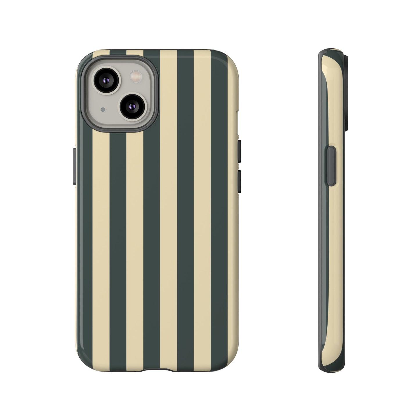 iPhone 14 / Glossy Phone Case - ’Green & Beige Stripe Pattern’ Phone Case