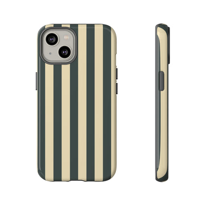 iPhone 14 / Glossy Phone Case - ’Green & Beige Stripe Pattern’ Phone Case