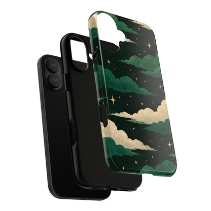 Illustrated Emerald Green Clouds & Stars Phone Case