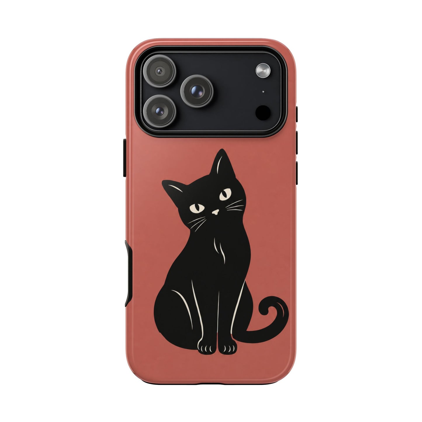 Minimalist Coral Red & Black Cat Phone Case