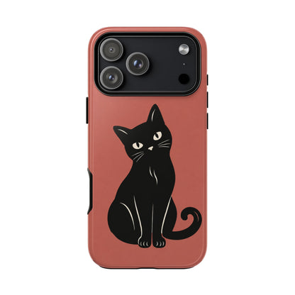 Minimalist Coral Red & Black Cat Phone Case