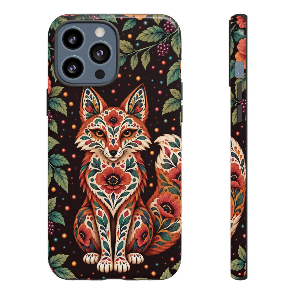 Vibrant Terracotta and Teal Calavera Fox Phone Case - Multicolor Phone Case - iPhone 13 Pro Max / Glossy