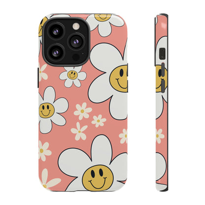 Fun Retro Daisy Pattern with Pink Background Phone Case - Pink Phone Case - iPhone 13 Pro / Glossy