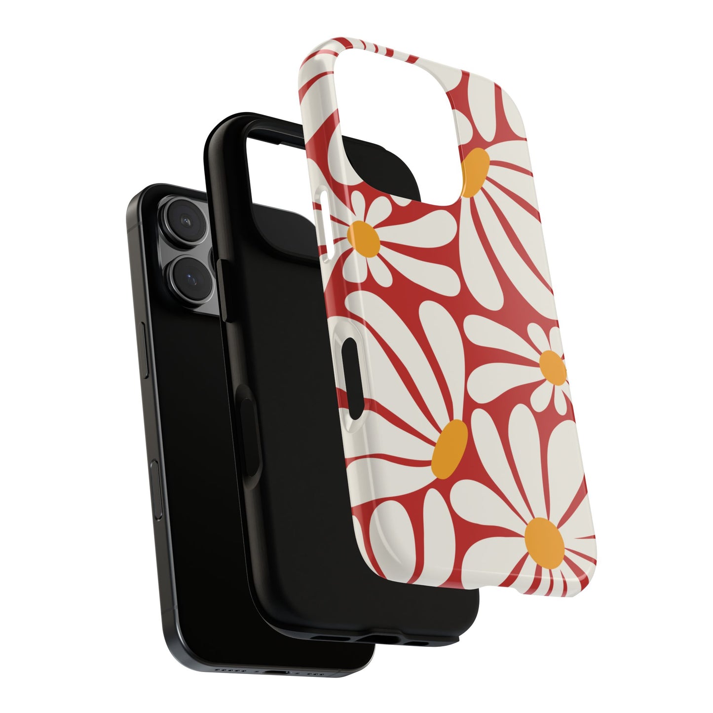 Retro Red Daisy Pattern Phone Case - Red Phone Case