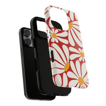 Retro Red Daisy Pattern Phone Case - Red Phone Case