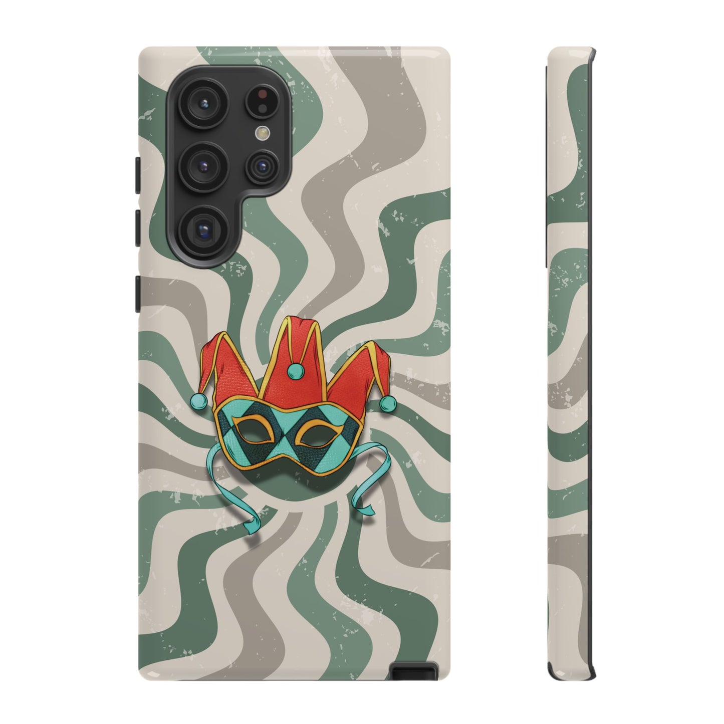 Samsung Galaxy S22 Ultra / Glossy Phone Case - Venetian Jester Mask – Green Retro Soft Revival Phone Case
