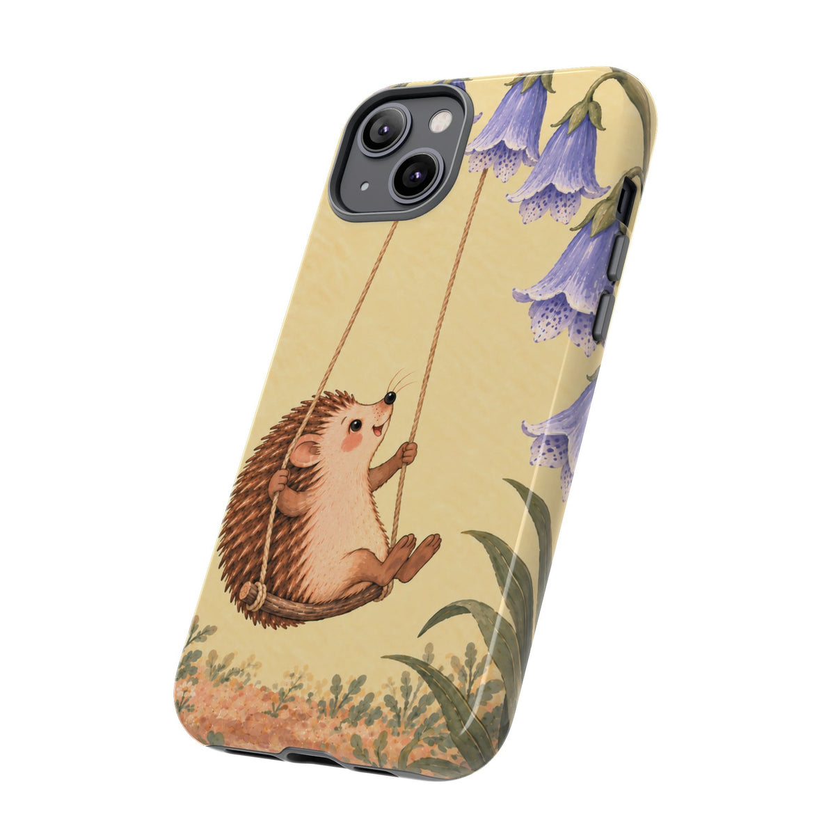 Whimsical Buttercream Hedgehog and Bluebell Phone Case - Yellow Phone Case