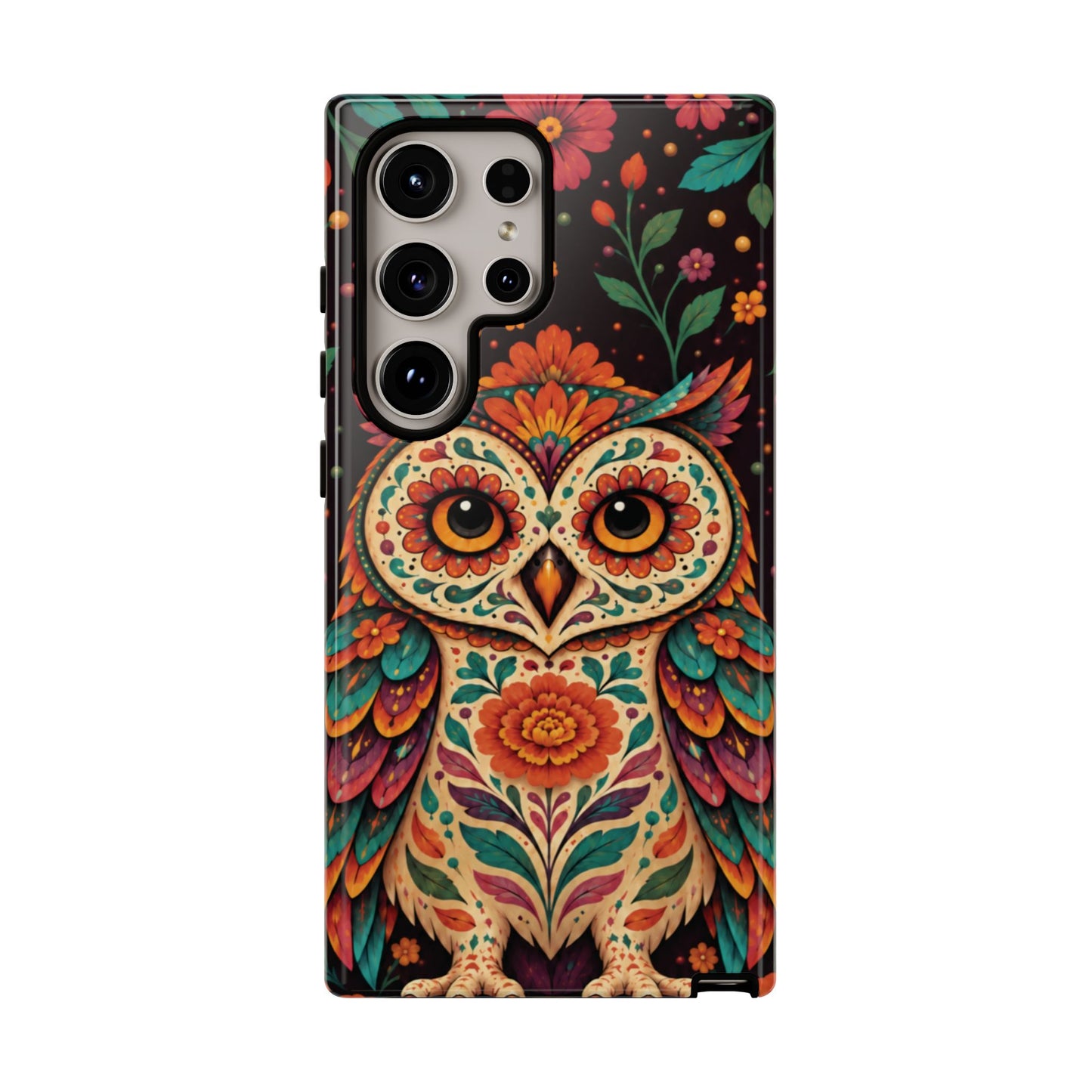 Vibrant Terracotta and Teal Calavera Owl Phone Case - Multicolor Phone Case - Samsung Galaxy S24 Ultra / Glossy