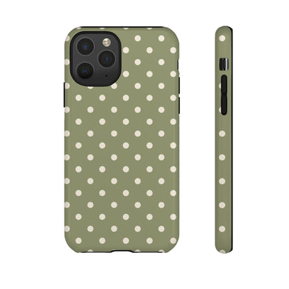iPhone 11 Pro / Glossy Phone Case - ’Green & White Dot Pattern’ Phone Case