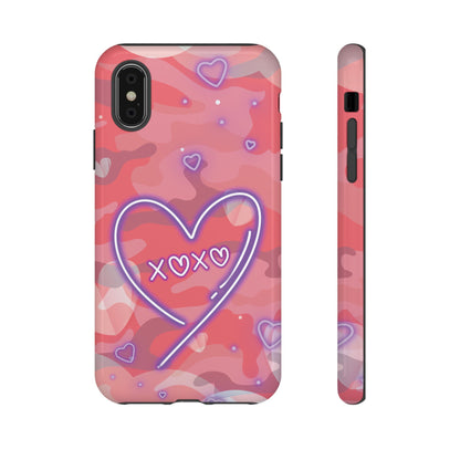 Love Heart Neon Camo Phone Case - Pink Phone Case - iPhone XS / Glossy