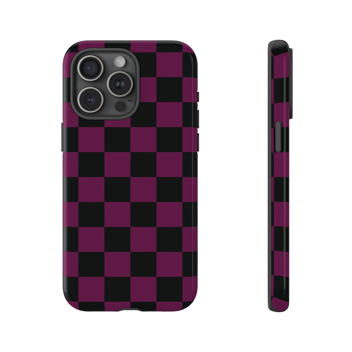 Trendy Plum & Black Checked Pattern Phone Case - Purple Phone Case - iPhone 15 Pro Max / Glossy