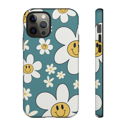 Fun Retro Daisy Pattern with Light Blue Background Phone Case - Blue Phone Case - iPhone 12 Pro / Glossy
