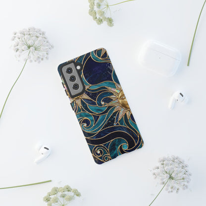 Elegant Teal & Gold Celestial Suns Phone Case