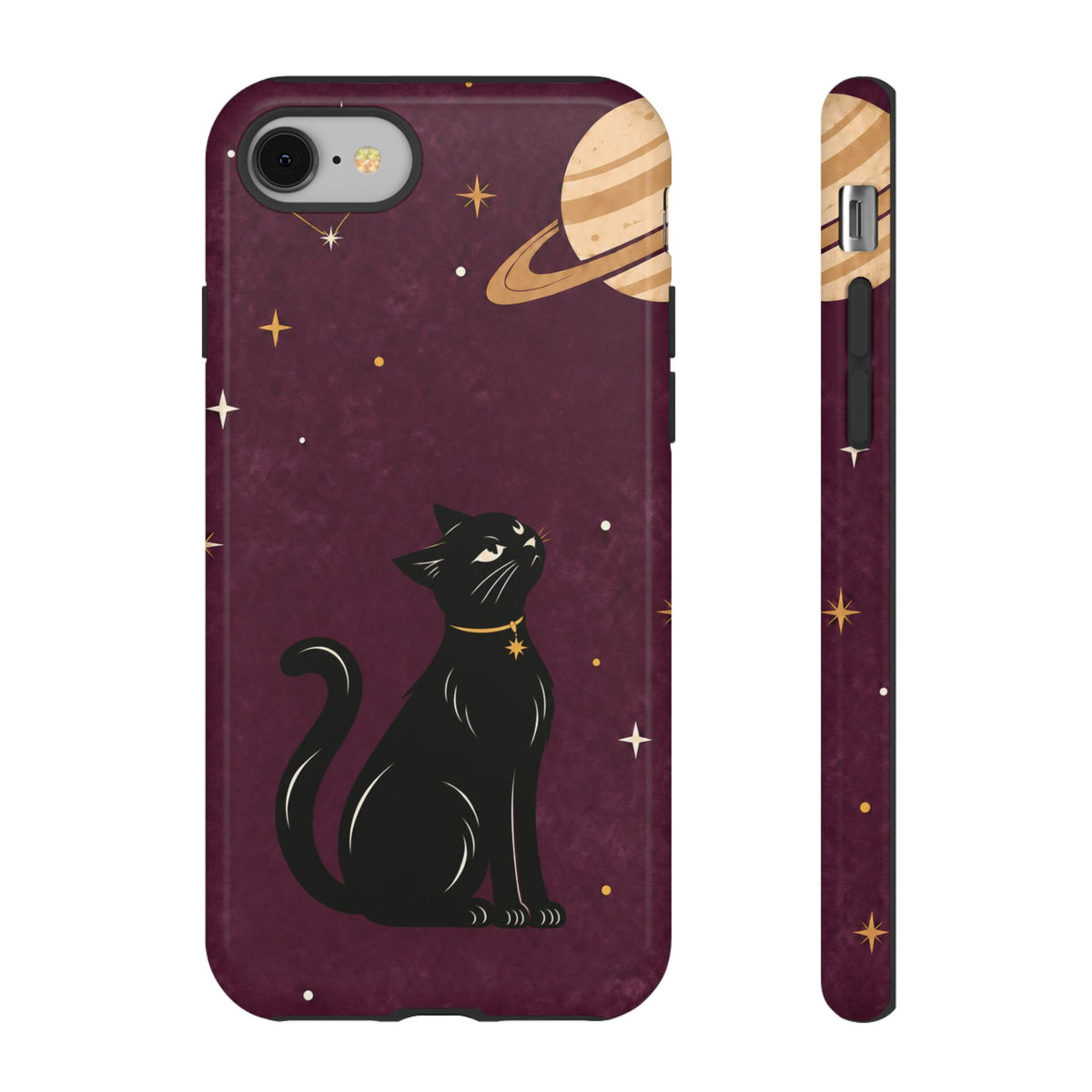 Whimsical Plum Celestial Black Cat Phone Case
