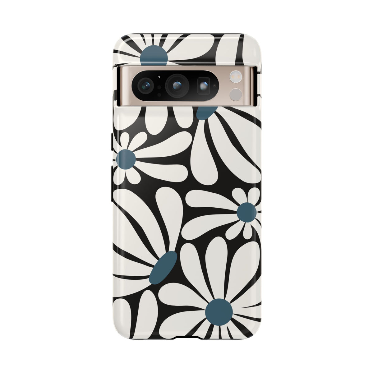 Retro Black Daisy Pattern Phone Case - Black Phone Case - Google Pixel 8 Pro / Glossy