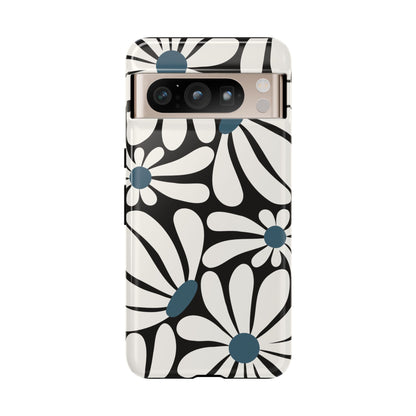 Retro Black Daisy Pattern Phone Case - Black Phone Case - Google Pixel 8 Pro / Glossy