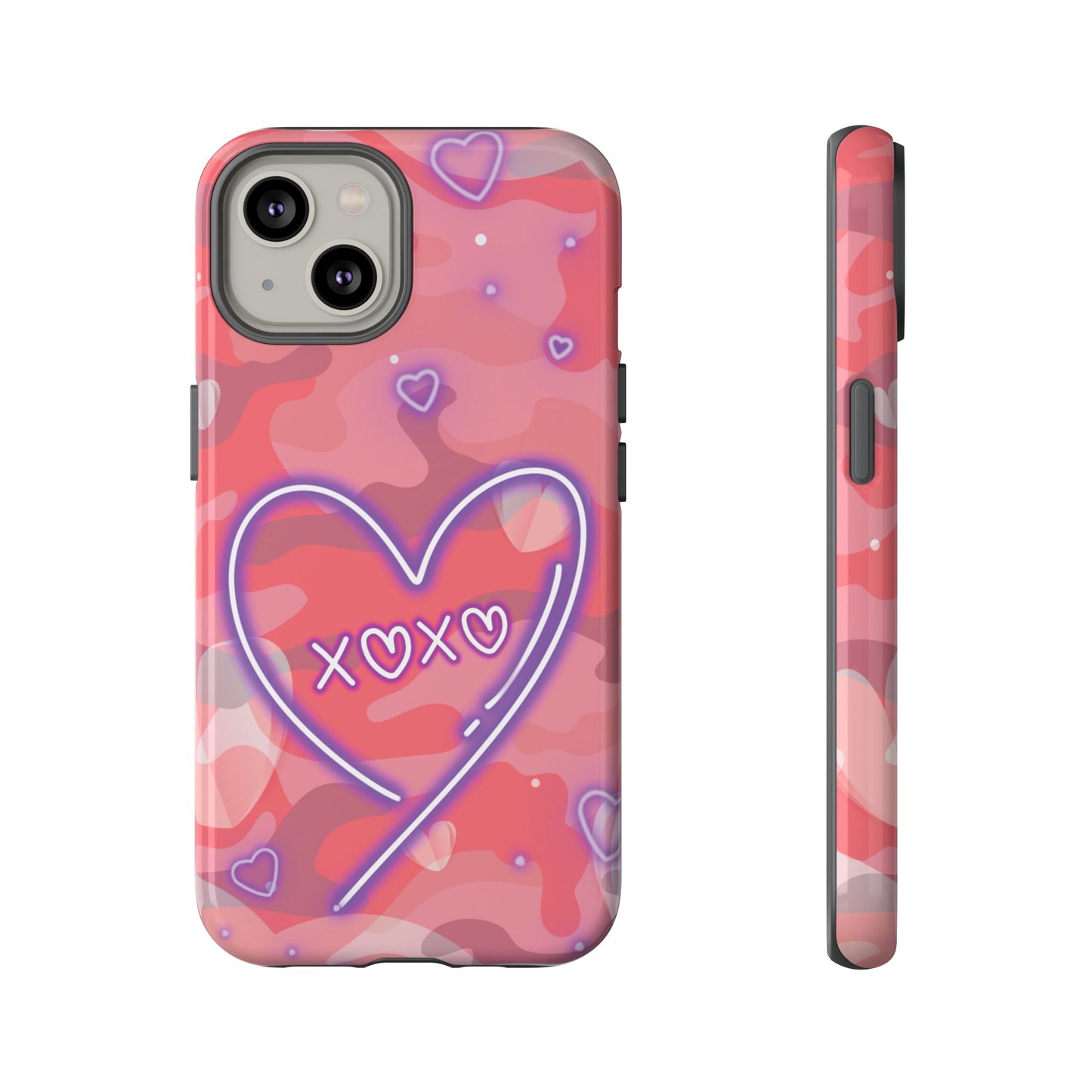 Love Heart Neon Camo Phone Case - Pink Phone Case - iPhone 14 / Glossy