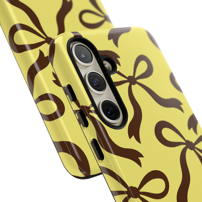 Bold Butter Yellow and Chocolate Brown Bow Pattern Phone Case - Yellow Phone Case