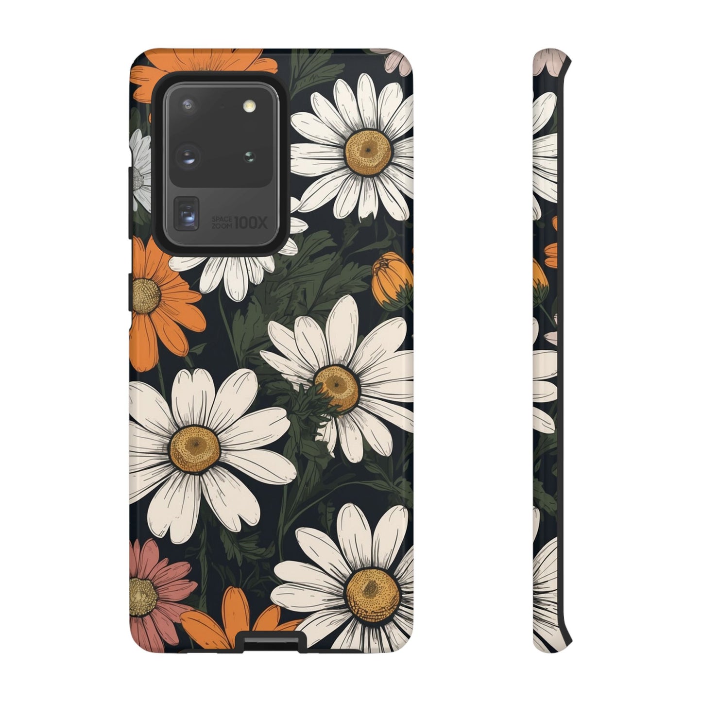 Samsung Galaxy S20 Ultra / Glossy Phone Case - Boho Chic Daisies Floral Pattern ’White Orange & Pink’ Phone Case