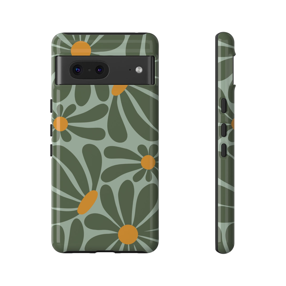 Retro Green Daisy Pattern Phone Case - Green Phone Case - Google Pixel 7 / Glossy