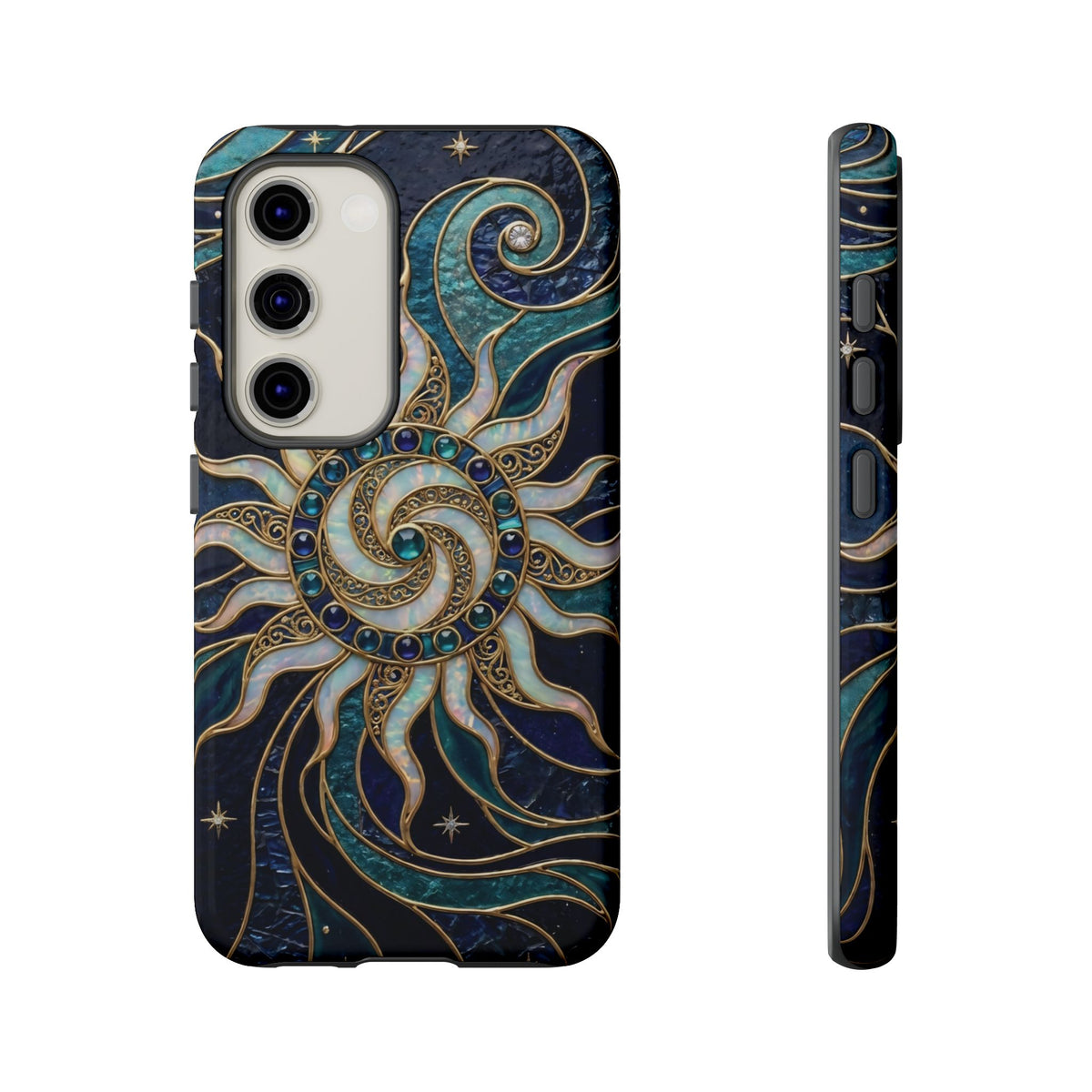 Elegant Teal & Gold Cosmic Sunburst Phone Case
