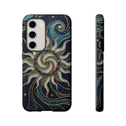 Elegant Teal & Gold Cosmic Sunburst Phone Case