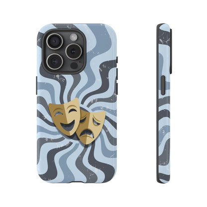 Comedy & Tragedy Masks – Blue Minimal Retro Wave Phone Case - Blue Phone Case - iPhone 15 Pro / Glossy