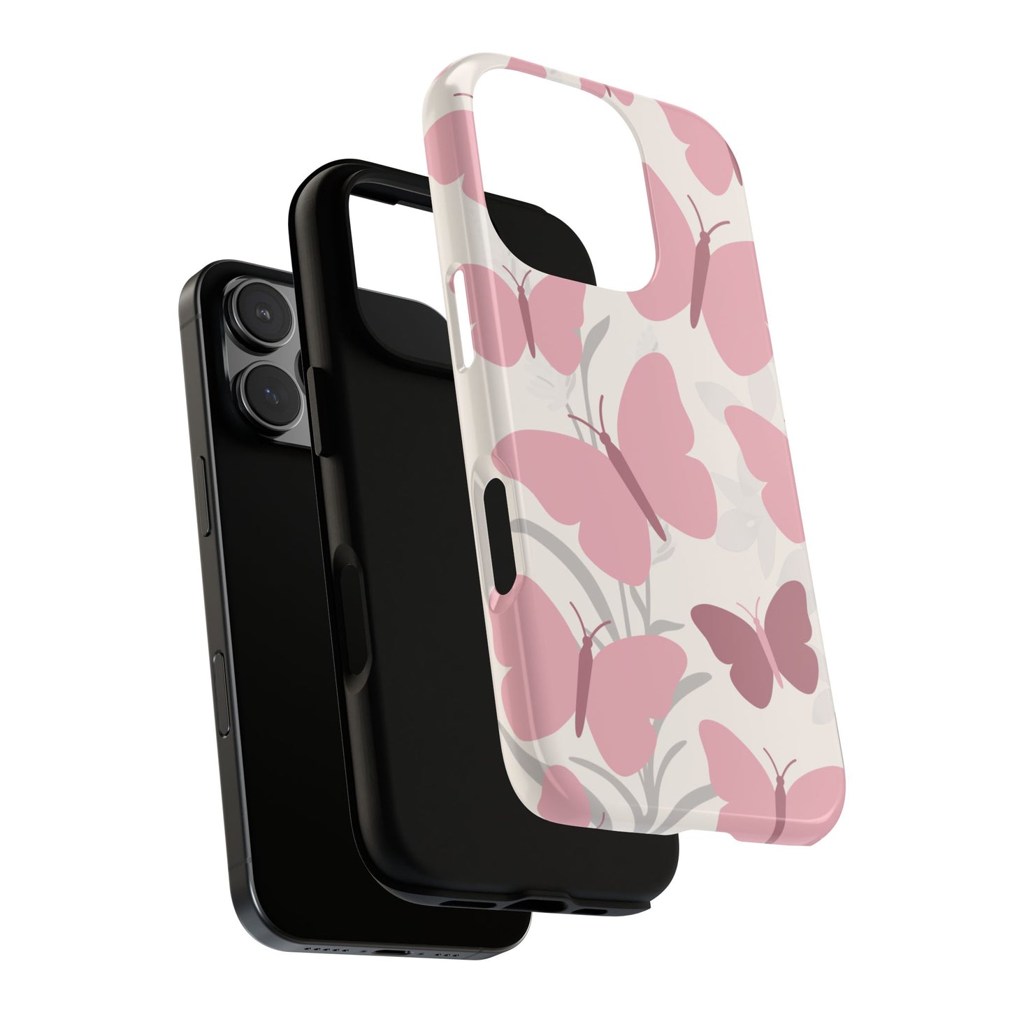 Phone Case - Minimalist Cream & Pink Butterfly Pattern Phone Case