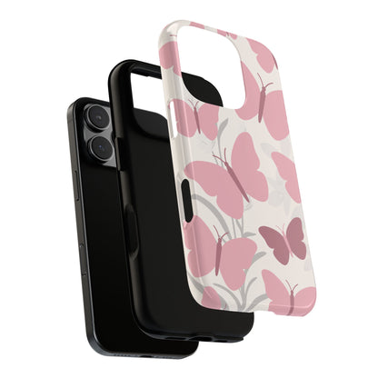 Phone Case - Minimalist Cream & Pink Butterfly Pattern Phone Case