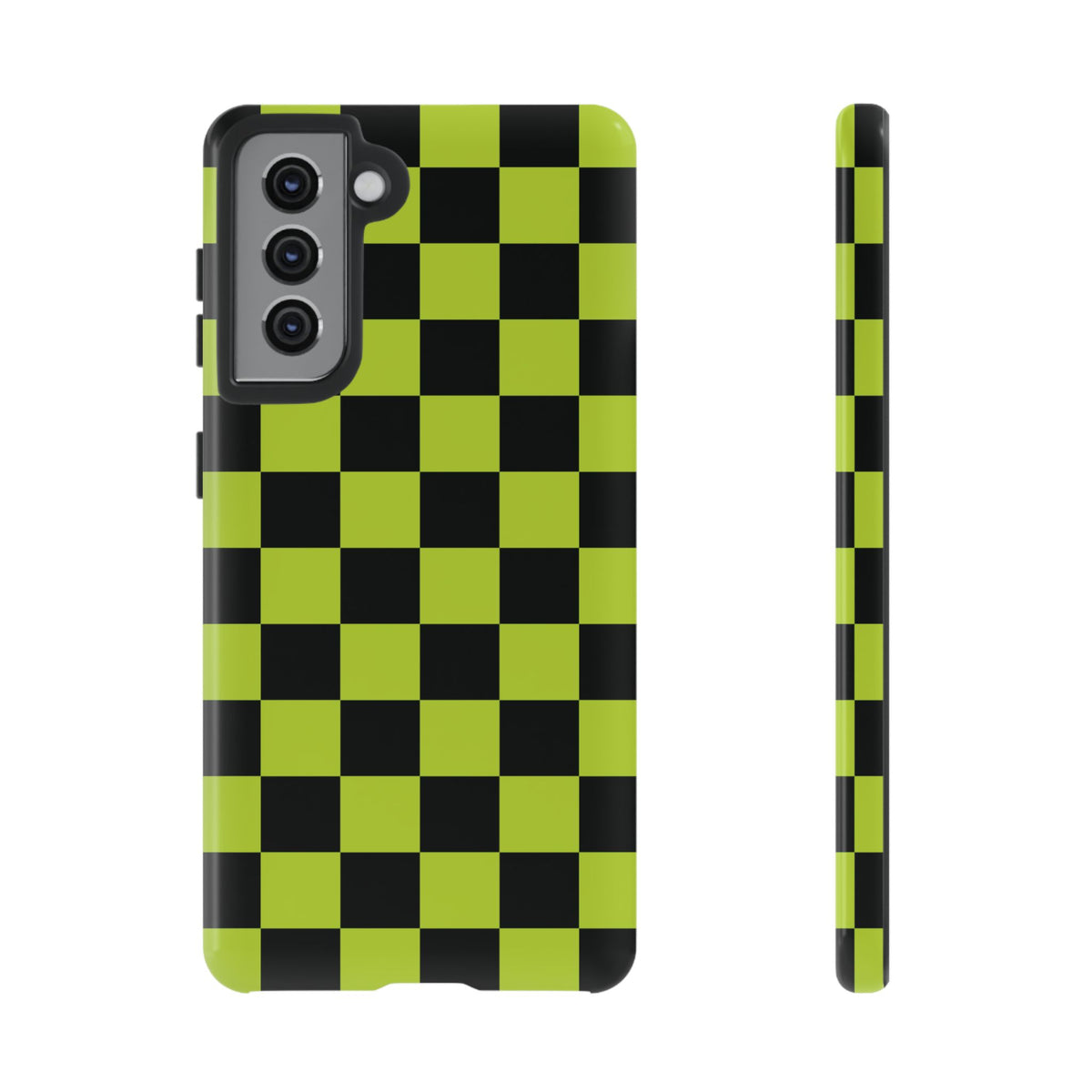 Trendy Neon Lime Green & Black Checked Pattern Phone Case - Green Phone Case - Samsung Galaxy S21 / Glossy