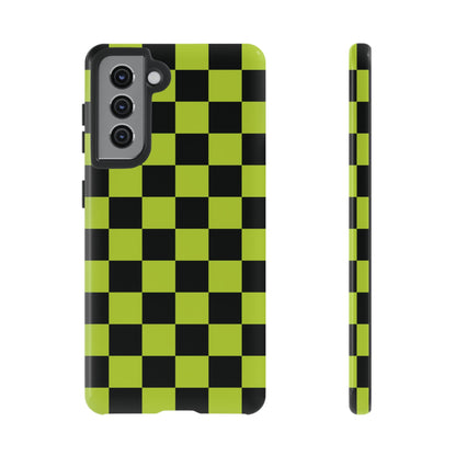 Trendy Neon Lime Green & Black Checked Pattern Phone Case - Green Phone Case - Samsung Galaxy S21 / Glossy